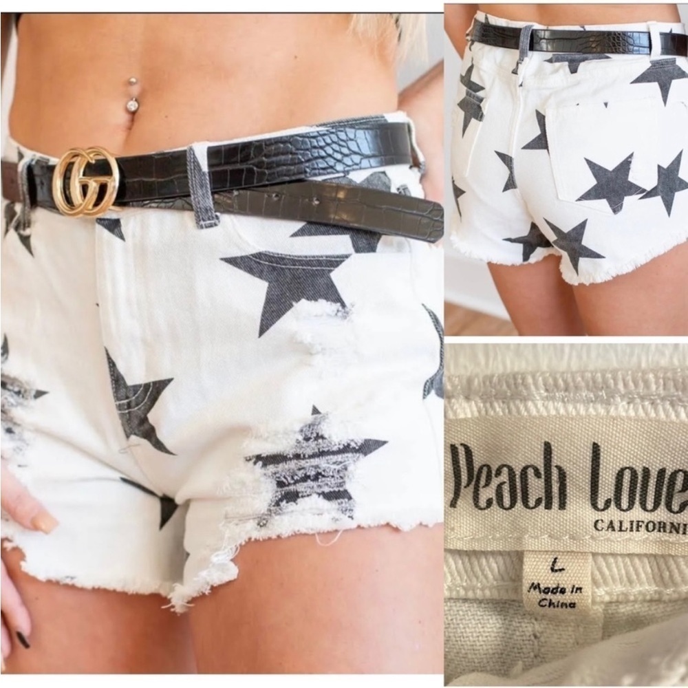 Peach Love Make a wish star white denim shorts size large